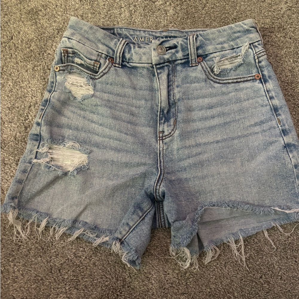 American Eagle Outfitters Blue Distressed Jean Shorts